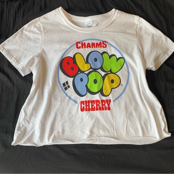 Cherry Blow Pop Graphic T-shirt Tootsie Roll Charms Cut Off Short Sleeve - Picture 6 of 6